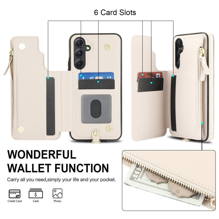 For Samsung Galaxy A54 Double Flap Zipper RFID Leather Phone Case with Short Lanyard