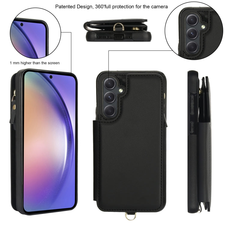 For Samsung Galaxy A54 Double Flap Zipper RFID Leather Phone Case with Short Lanyard