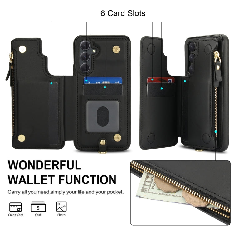 For Samsung Galaxy A54 Double Flap Zipper RFID Leather Phone Case with Short Lanyard