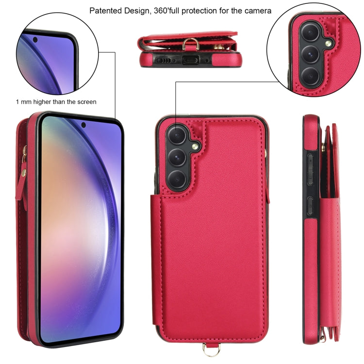 For Samsung Galaxy A54 Double Flap Zipper RFID Leather Phone Case with Short Lanyard