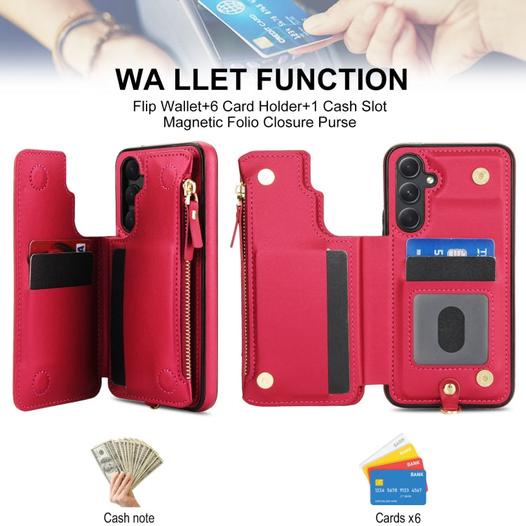 For Samsung Galaxy A54 Double Flap Zipper RFID Leather Phone Case with Short Lanyard