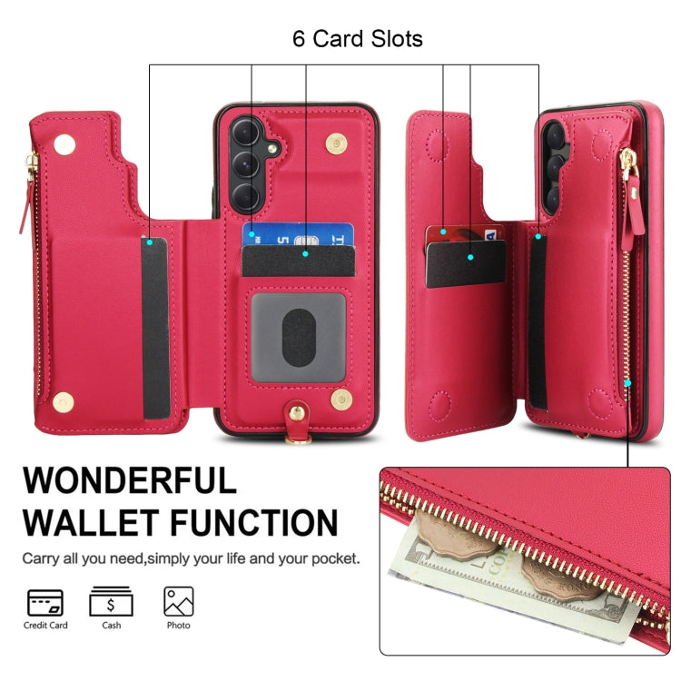 For Samsung Galaxy A54 Double Flap Zipper RFID Leather Phone Case with Short Lanyard