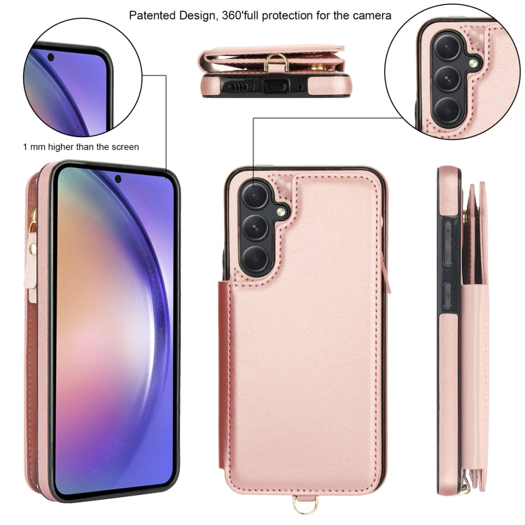 For Samsung Galaxy A54 Double Flap Zipper RFID Leather Phone Case with Short Lanyard