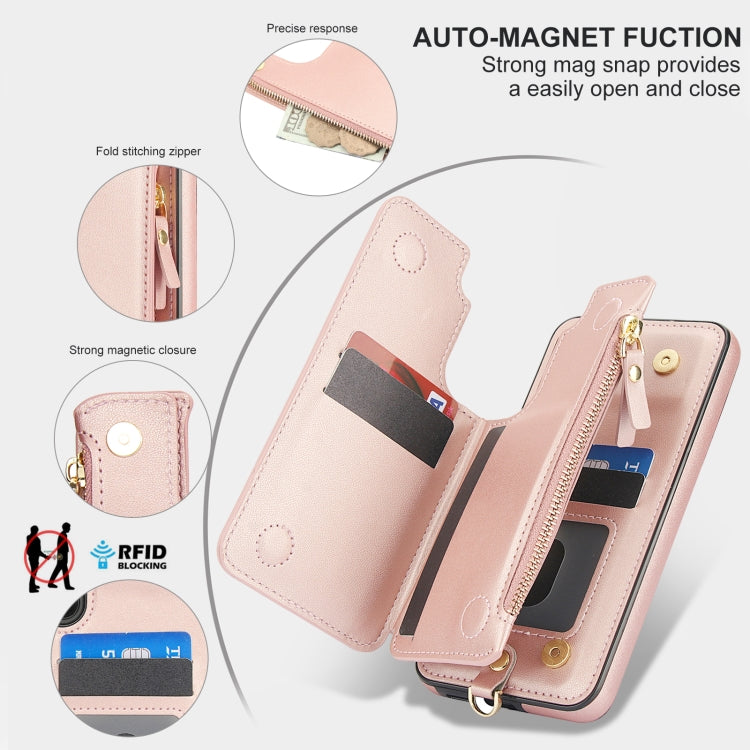 For Samsung Galaxy A54 Double Flap Zipper RFID Leather Phone Case with Short Lanyard