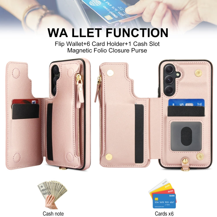 For Samsung Galaxy A54 Double Flap Zipper RFID Leather Phone Case with Short Lanyard
