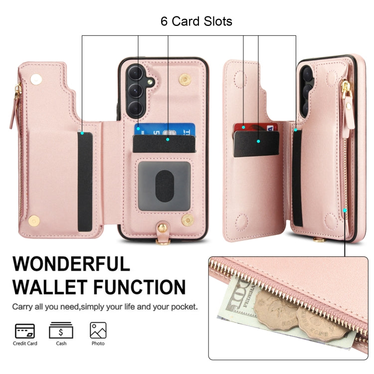 For Samsung Galaxy A54 Double Flap Zipper RFID Leather Phone Case with Short Lanyard