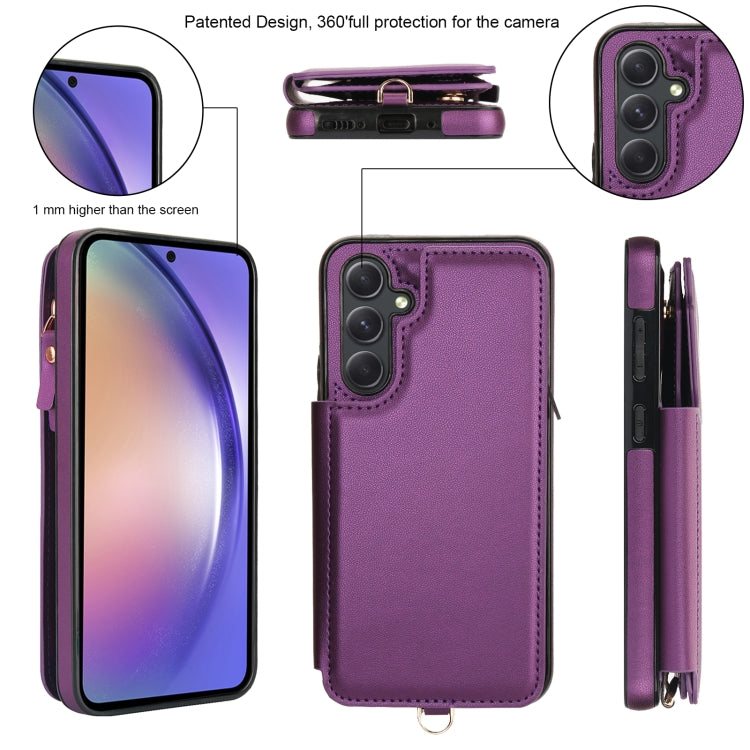 For Samsung Galaxy A54 Double Flap Zipper RFID Leather Phone Case with Short Lanyard