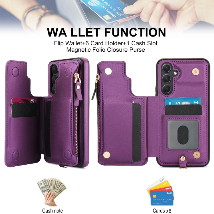 For Samsung Galaxy A54 Double Flap Zipper RFID Leather Phone Case with Short Lanyard