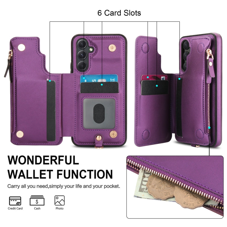 For Samsung Galaxy A54 Double Flap Zipper RFID Leather Phone Case with Short Lanyard