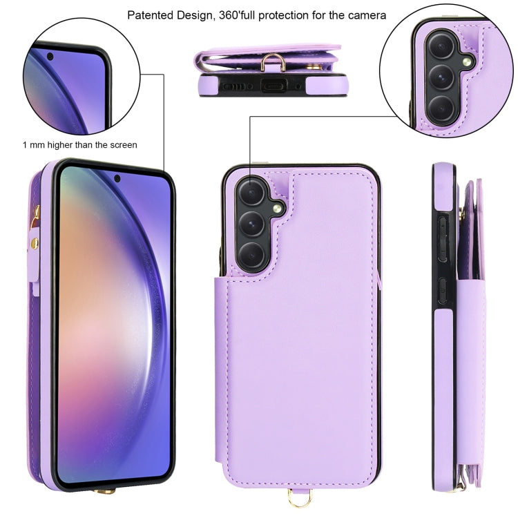 For Samsung Galaxy A54 Double Flap Zipper RFID Leather Phone Case with Short Lanyard