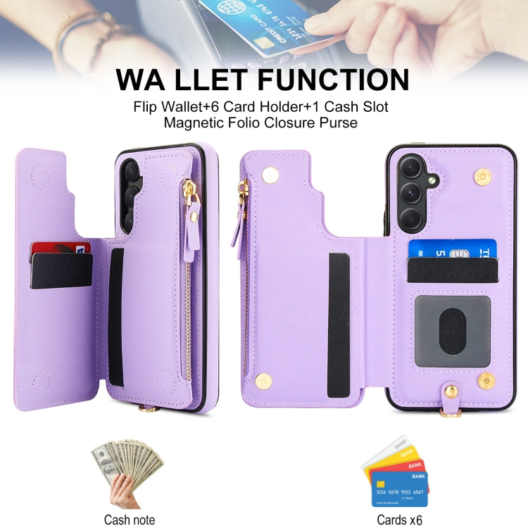 For Samsung Galaxy A54 Double Flap Zipper RFID Leather Phone Case with Short Lanyard