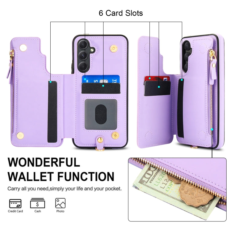 For Samsung Galaxy A54 Double Flap Zipper RFID Leather Phone Case with Short Lanyard