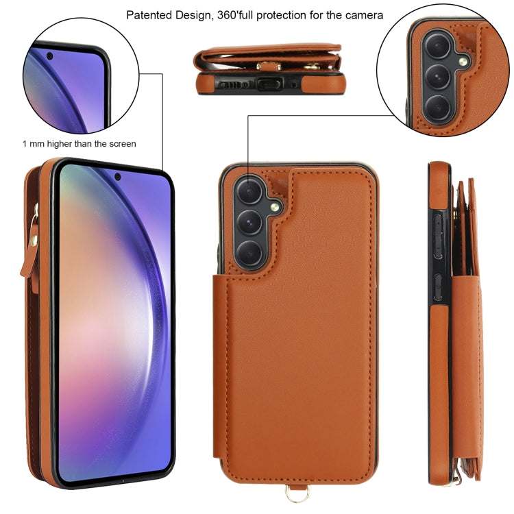 For Samsung Galaxy A54 Double Flap Zipper RFID Leather Phone Case with Short Lanyard