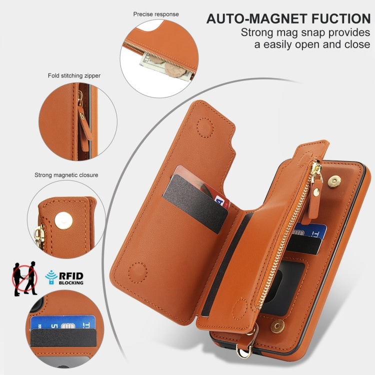 For Samsung Galaxy A54 Double Flap Zipper RFID Leather Phone Case with Short Lanyard