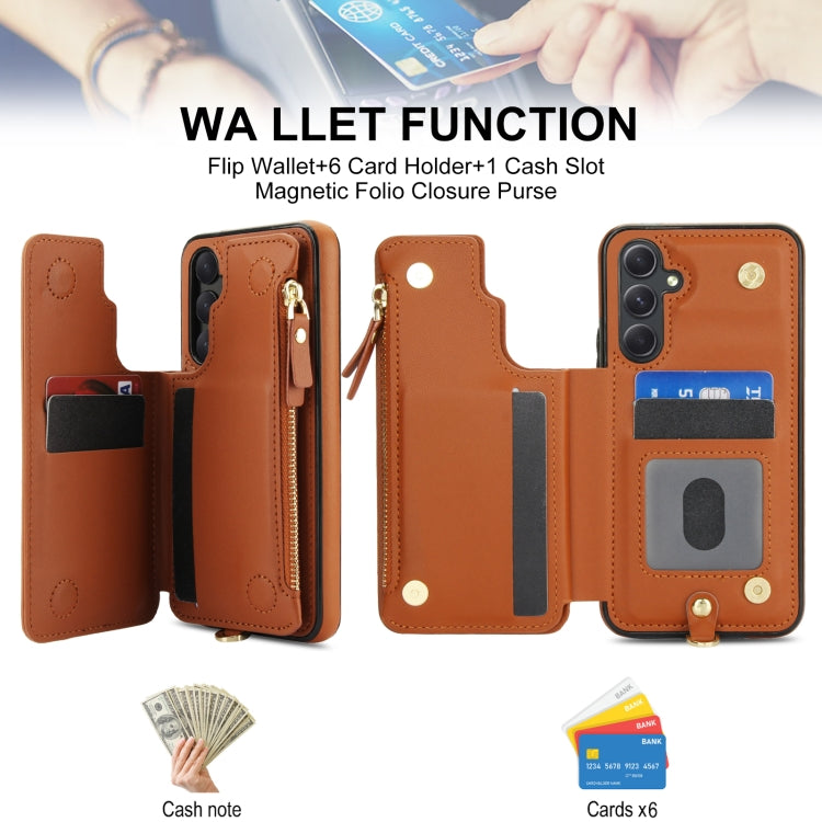 For Samsung Galaxy A54 Double Flap Zipper RFID Leather Phone Case with Short Lanyard