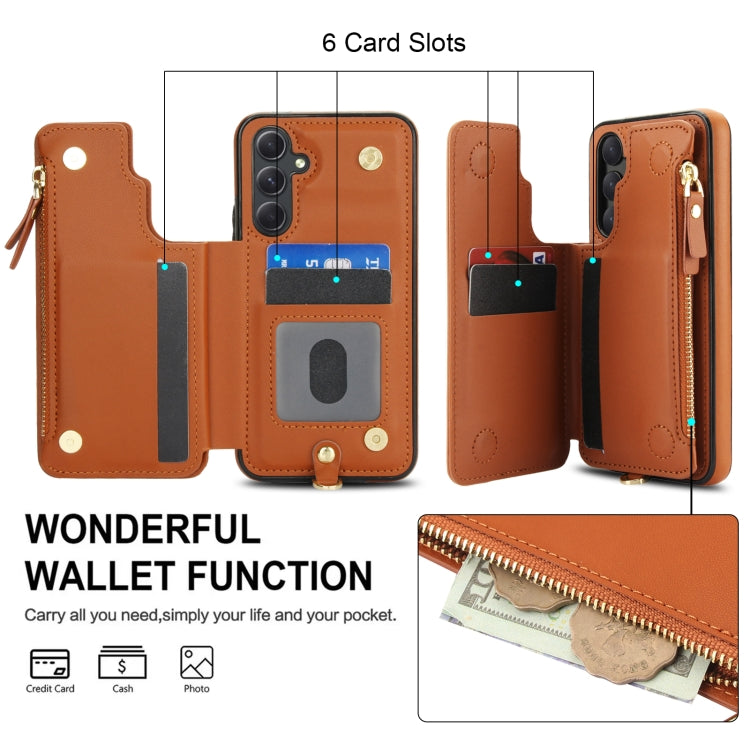 For Samsung Galaxy A54 Double Flap Zipper RFID Leather Phone Case with Short Lanyard