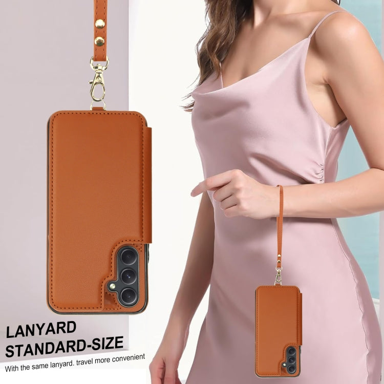 For Samsung Galaxy A54 Double Flap Zipper RFID Leather Phone Case with Short Lanyard
