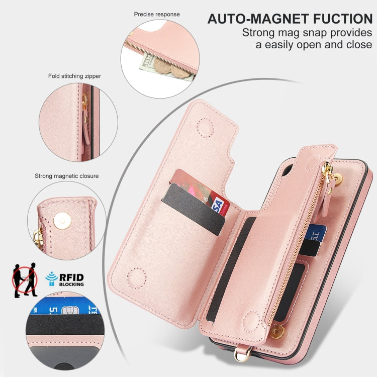 For Samsung Galaxy A55 5G Double Flap Zipper RFID Leather Phone Case with Short Lanyard