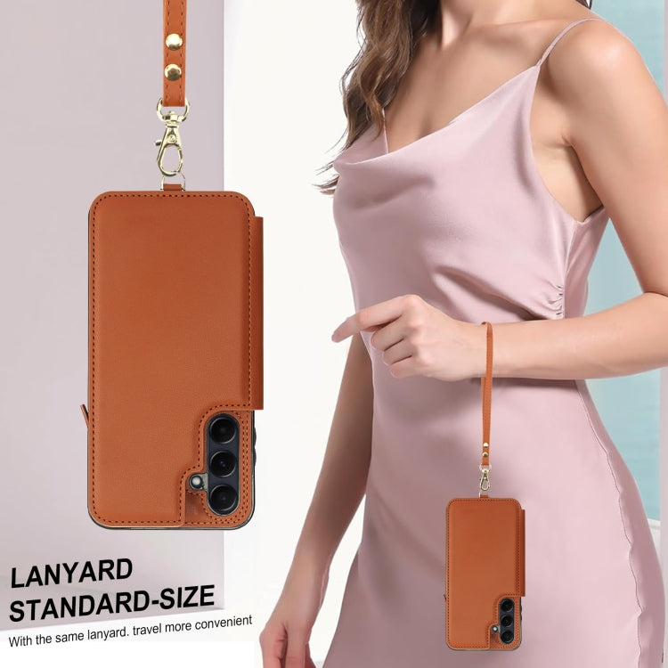 For Samsung Galaxy A55 5G Double Flap Zipper RFID Leather Phone Case with Short Lanyard