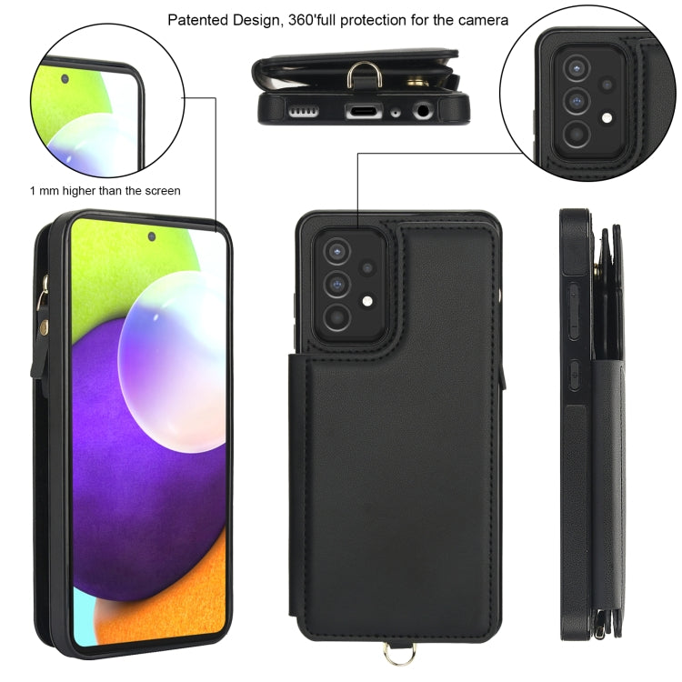 For Samsung Galaxy A72 5G Double Flap Zipper RFID Leather Phone Case with Short Lanyard