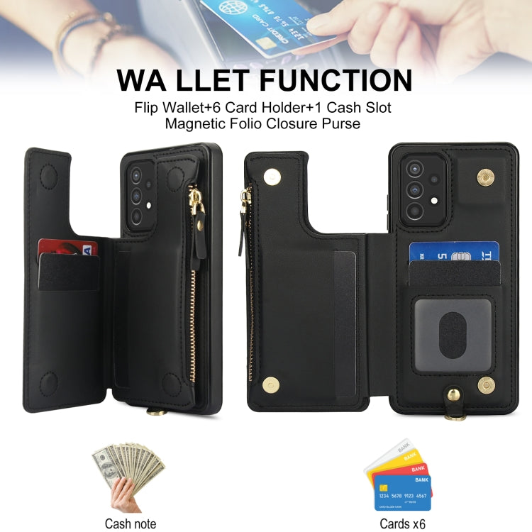 For Samsung Galaxy A72 5G Double Flap Zipper RFID Leather Phone Case with Short Lanyard