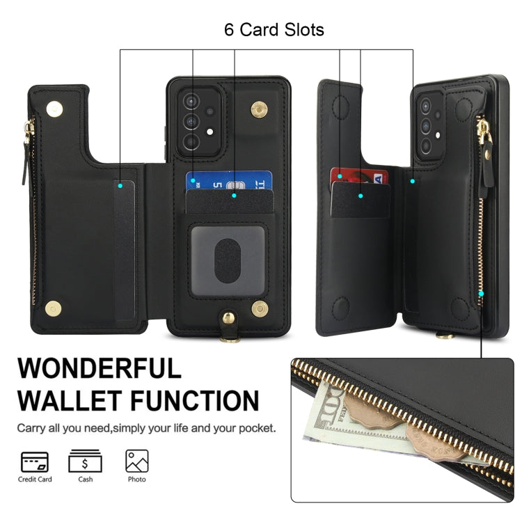 For Samsung Galaxy A72 5G Double Flap Zipper RFID Leather Phone Case with Short Lanyard