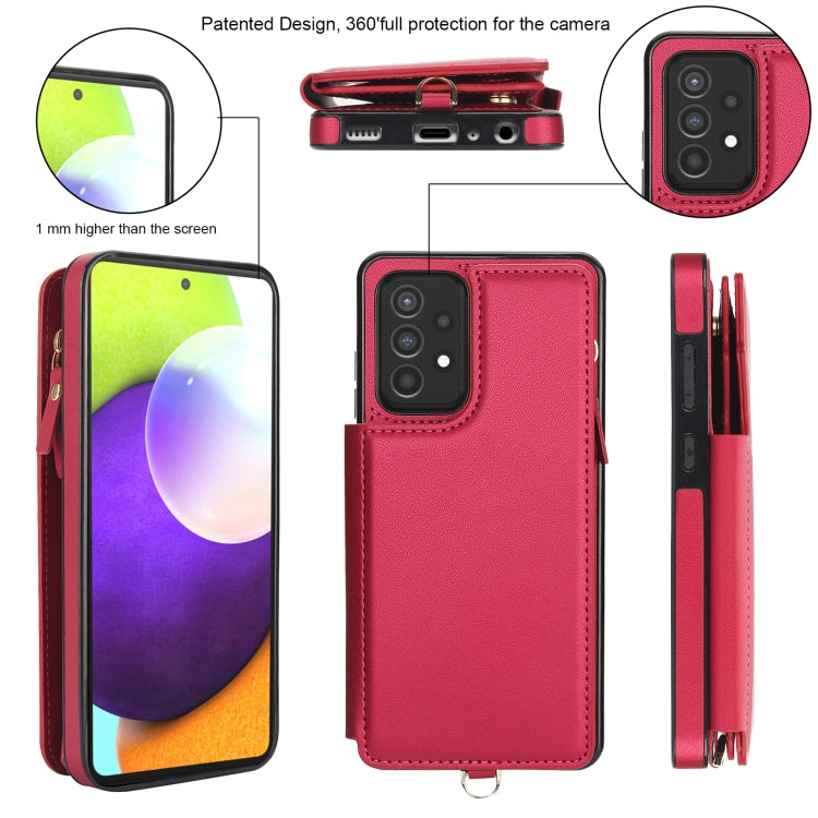 For Samsung Galaxy A72 5G Double Flap Zipper RFID Leather Phone Case with Short Lanyard