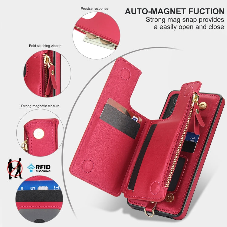 For Samsung Galaxy A72 5G Double Flap Zipper RFID Leather Phone Case with Short Lanyard