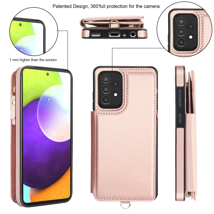 For Samsung Galaxy A72 5G Double Flap Zipper RFID Leather Phone Case with Short Lanyard