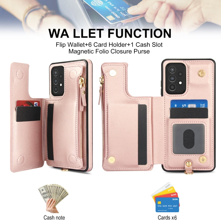 For Samsung Galaxy A72 5G Double Flap Zipper RFID Leather Phone Case with Short Lanyard