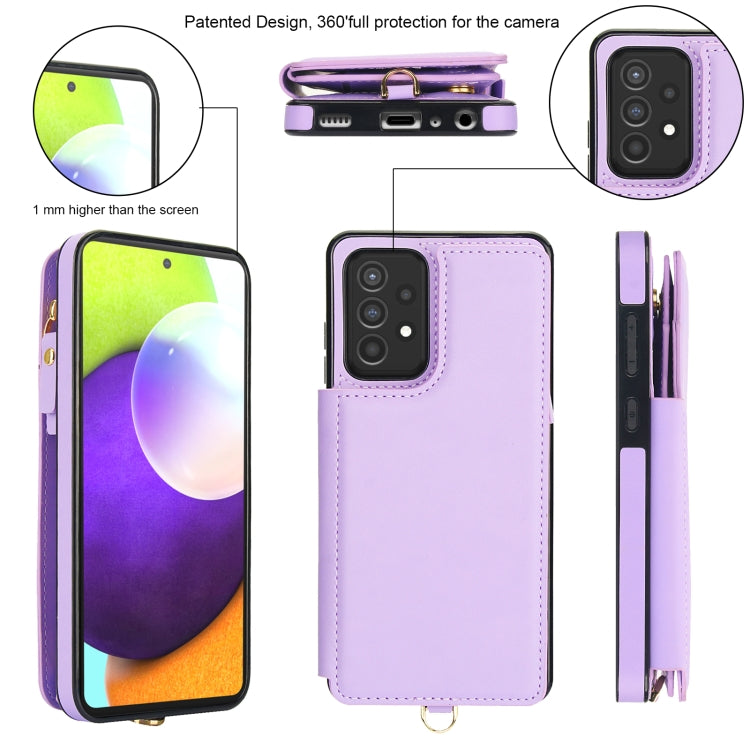 For Samsung Galaxy A72 5G Double Flap Zipper RFID Leather Phone Case with Short Lanyard
