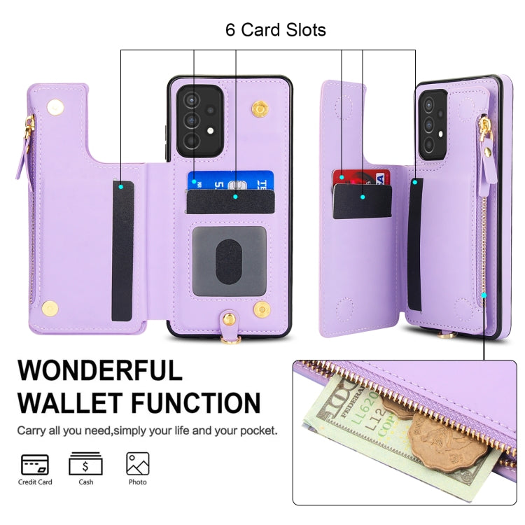 For Samsung Galaxy A72 5G Double Flap Zipper RFID Leather Phone Case with Short Lanyard