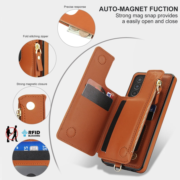 For Samsung Galaxy A72 5G Double Flap Zipper RFID Leather Phone Case with Short Lanyard