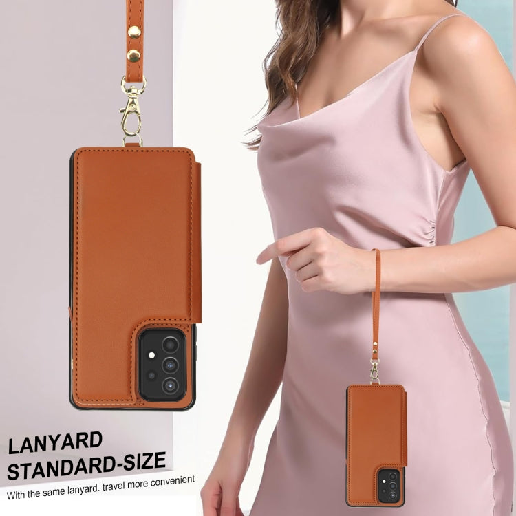 For Samsung Galaxy A72 5G Double Flap Zipper RFID Leather Phone Case with Short Lanyard