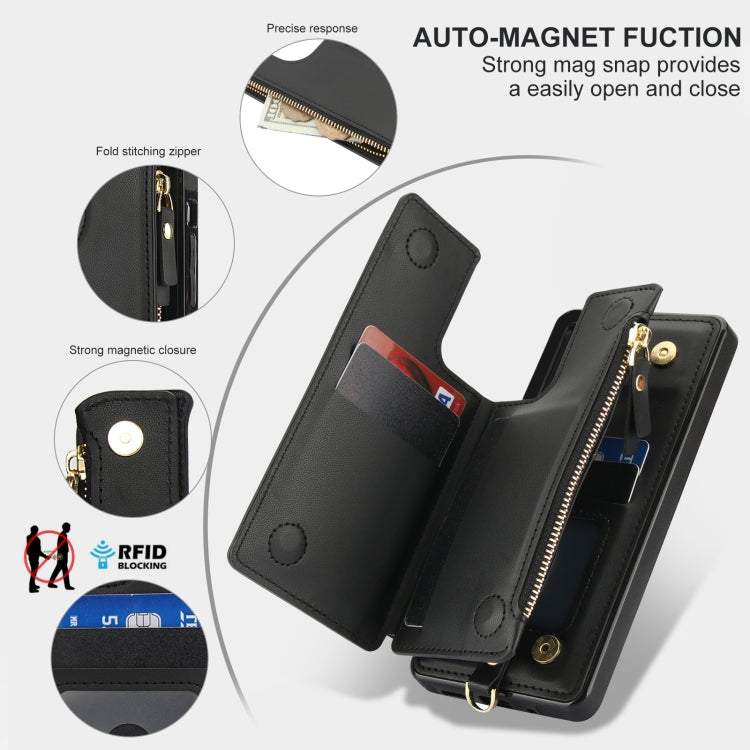 For Samsung Galaxy A73 5G Double Flap Zipper RFID Leather Phone Case with Short Lanyard