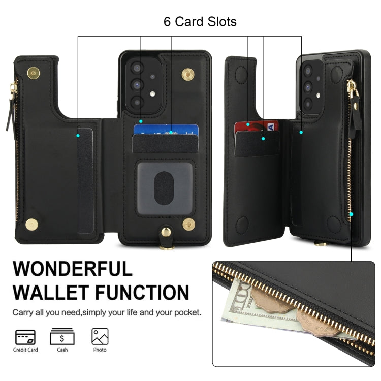 For Samsung Galaxy A73 5G Double Flap Zipper RFID Leather Phone Case with Short Lanyard