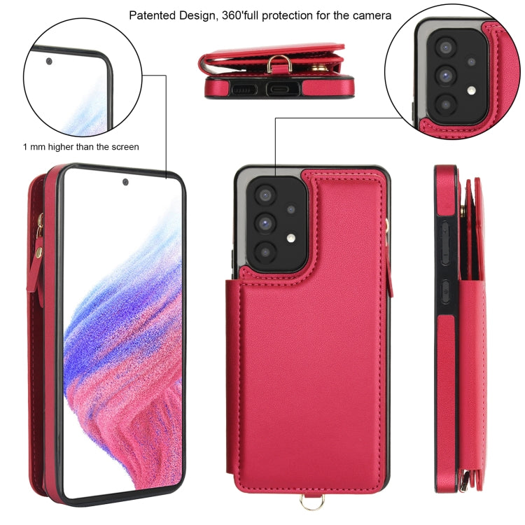 For Samsung Galaxy A73 5G Double Flap Zipper RFID Leather Phone Case with Short Lanyard