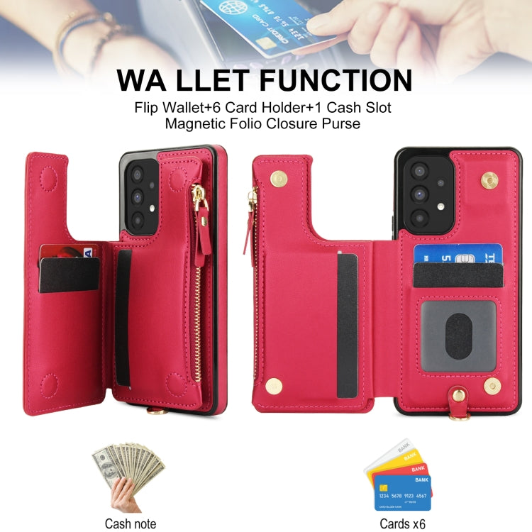 For Samsung Galaxy A73 5G Double Flap Zipper RFID Leather Phone Case with Short Lanyard