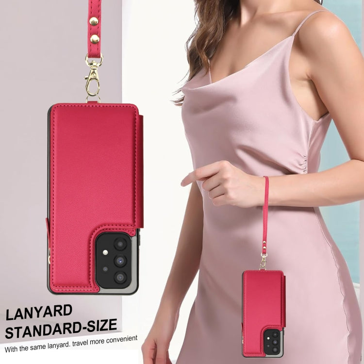 For Samsung Galaxy A73 5G Double Flap Zipper RFID Leather Phone Case with Short Lanyard
