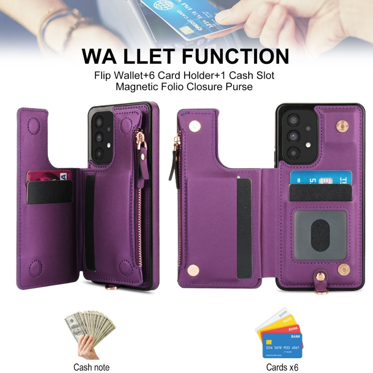 For Samsung Galaxy A73 5G Double Flap Zipper RFID Leather Phone Case with Short Lanyard