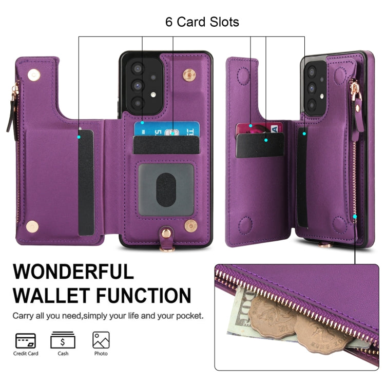 For Samsung Galaxy A73 5G Double Flap Zipper RFID Leather Phone Case with Short Lanyard