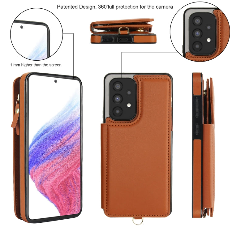 For Samsung Galaxy A73 5G Double Flap Zipper RFID Leather Phone Case with Short Lanyard
