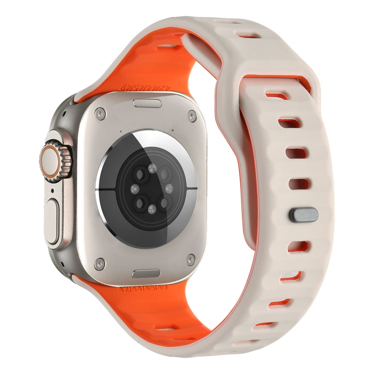 For Apple Watch 46mm / 49mm / 45mm / 44mm Horizontal Stripes Two-Color Silicone Watch Band