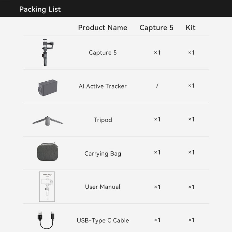 FUNSNAP Capture 5 Professional 3-Axis Handheld Gimbal Phone Live Stabilizer, Combo Version - Grey