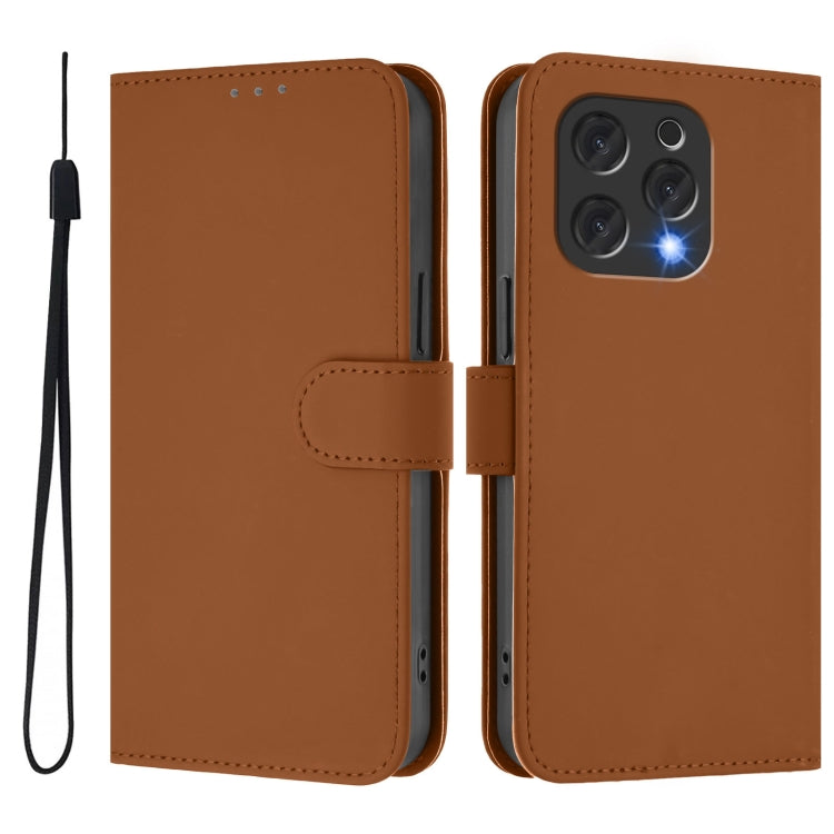 For Doogee N55 Plus Skin Feel Solid Color Leather Phone Case with Lanyard