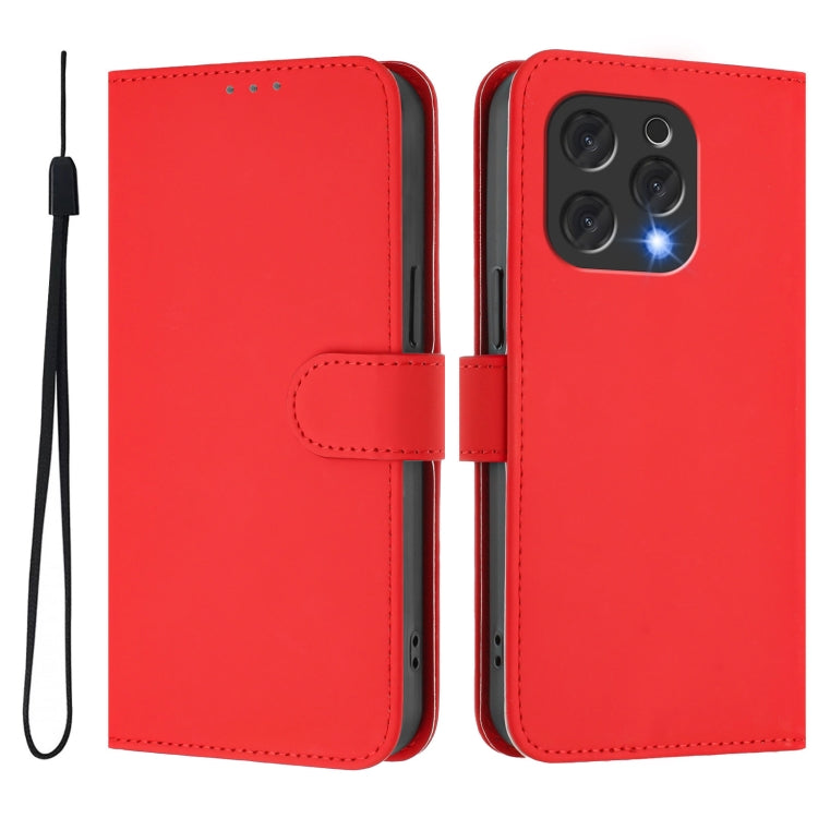For Doogee N55 Plus Skin Feel Solid Color Leather Phone Case with Lanyard