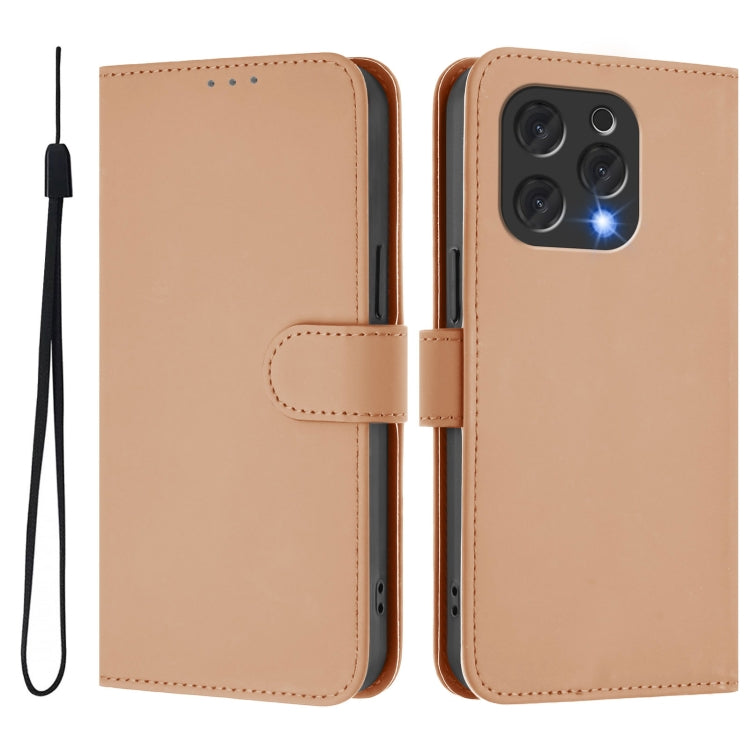 For Doogee N55 Plus Skin Feel Solid Color Leather Phone Case with Lanyard