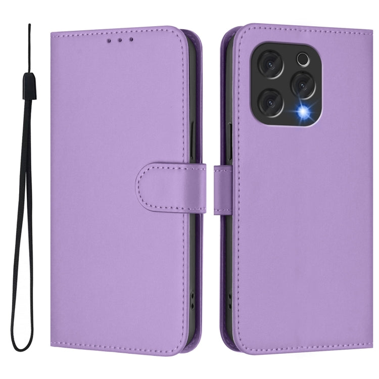 For Doogee N55 Plus Skin Feel Solid Color Leather Phone Case with Lanyard