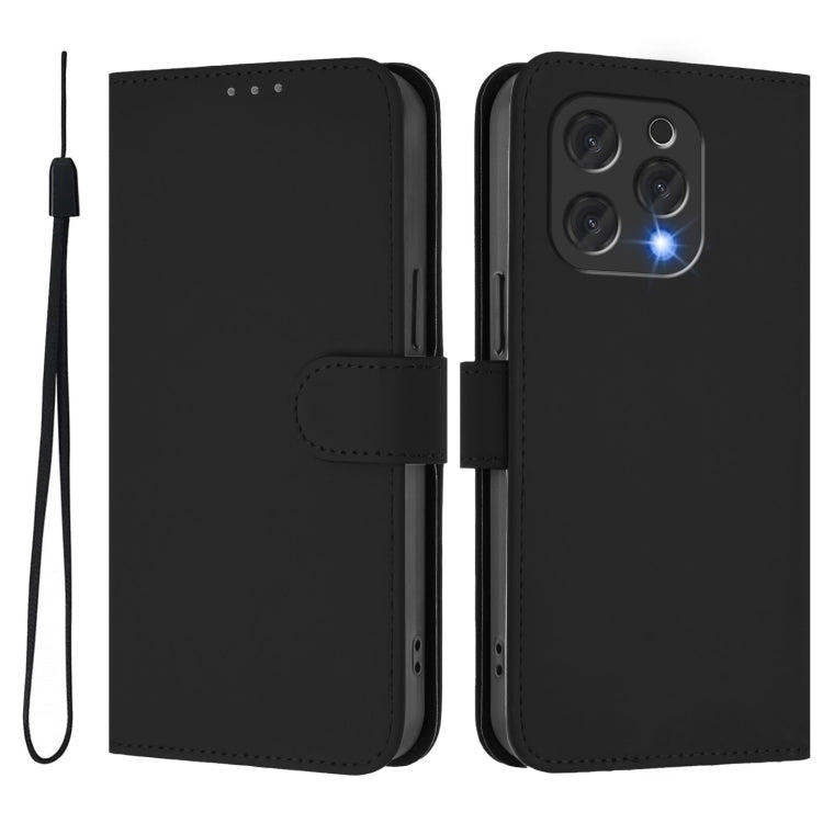 For Doogee N55 Plus Skin Feel Solid Color Leather Phone Case with Lanyard