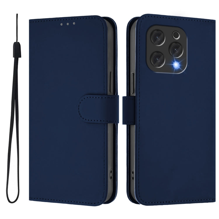 For Doogee N55 Plus Skin Feel Solid Color Leather Phone Case with Lanyard